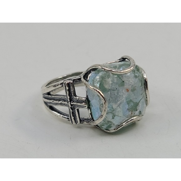 Source Unknown Jewelry - Roman Glass Sterling Silver 925 Hallmarked Womens Ring Size 8 God Bless In Band